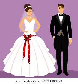 Bride and groom. Couple. Wedding card with the newlyweds. Isolated objects. Vector illustration.