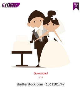 Bride and groom. Couple. Wedding card with the newlyweds icon vector illustration on white background