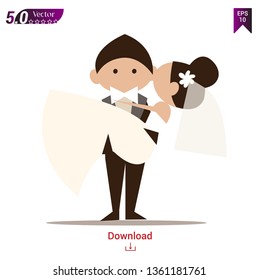 Bride and groom. Couple. Wedding card with the newlyweds icon vector illustration on white background