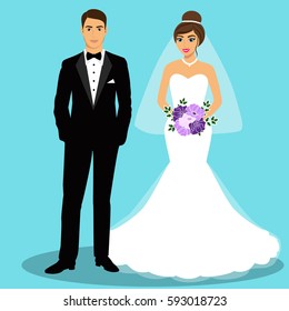 Bride and groom. Couple. Wedding card with the newlyweds. Isolated objects. Vector illustration. 
