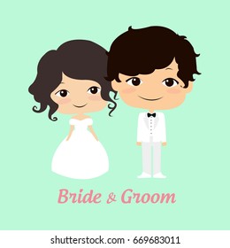 Bride and groom. Couple. Wedding card with the newlyweds. Isolated objects. Vector illustration.