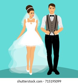 Bride and groom. Couple. Wedding card with the newlyweds. Isolated objects. Vector illustration.