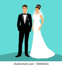 Bride and groom. Couple. Wedding card with the newlyweds. Isolated objects. Vector illustration.