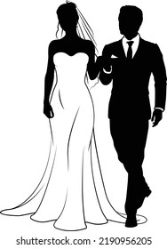 Bride And Groom Couple Wedding Dress Silhouettes