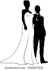Bride And Groom Couple Wedding Dress Silhouettes
