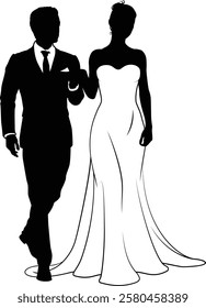 Bride And Groom Couple Wedding Dress Silhouettes