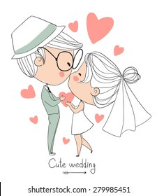 Bride and groom. Cute vector wedding card 