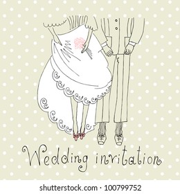 Bride and Groom. Cute Wedding Background with legs of the groom and the bride