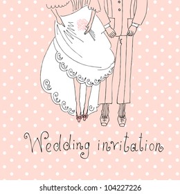 Bride and Groom. Cute Wedding Background with legs of the groom and the bride