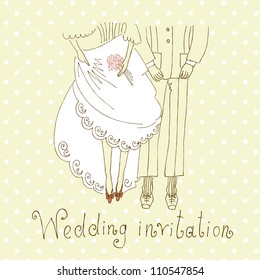 Bride and Groom. Cute Wedding Background with legs of the groom and the bride