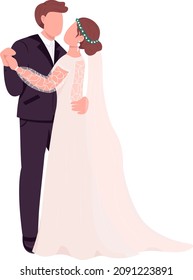 Bride and groom dance semi flat color vector characters. Dynamic figures. Full body people on white. Wedding isolated modern cartoon style illustration for graphic design and animation