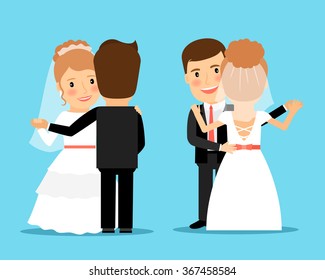 Bride and groom dancing. Wedding dance vector illustration