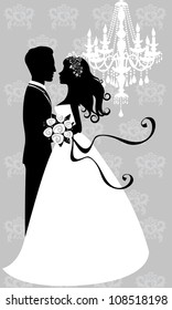 Bride and groom embracing