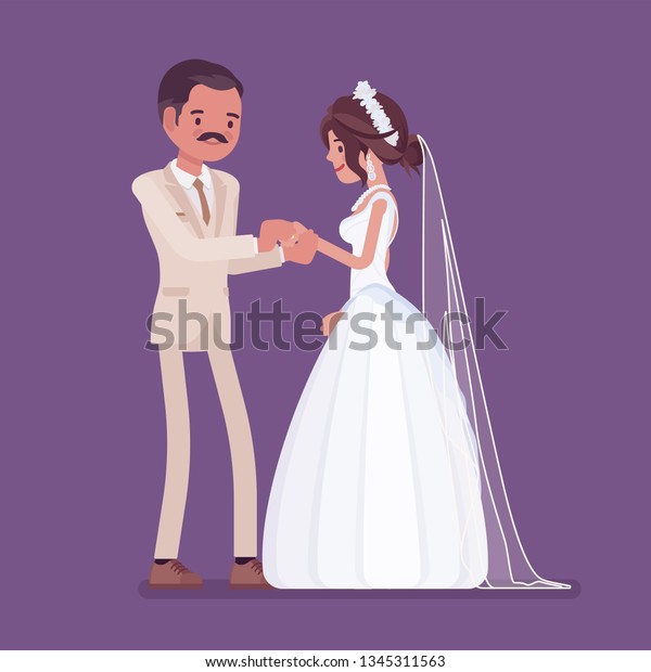 Bride Groom Exchange Wedding Rings Ceremony Stock Vector Royalty