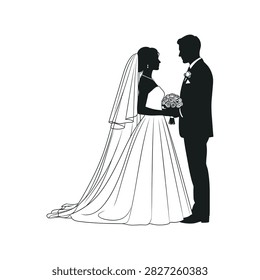 Bride and groom exchanging wedding vows Vector