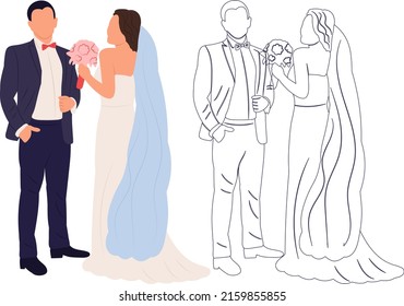 bride and groom flat design, , isolated