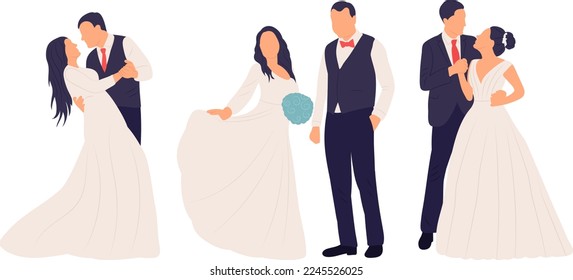 bride and groom in flat style, isolated vector