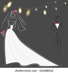 Bride and groom, garlands