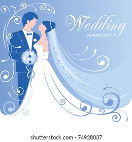 Bride and groom. Gentle wedding background. Vector.