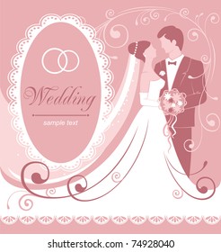 Bride and groom. Gentle wedding background. Vector.