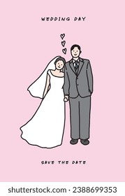 Braut und Bräutigam verheiratet Paar Charakter Hochzeitseinladung Hochzeitsgrafik