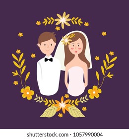 Bride and Groom getting married with florals Vector