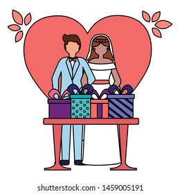 bride and groom gift boxes wedding day vector illustration