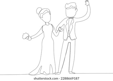 The bride and groom greeted the guests happily. Wedding one-line drawing