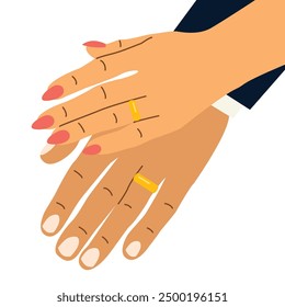bride and groom hands with wedding rings- vector illustration 