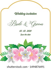 Bride and groom handwritten text, with beauty of colorful wreath frame. Vector