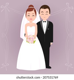 Bride and groom. A happy newlywed couple. Vector illustration.