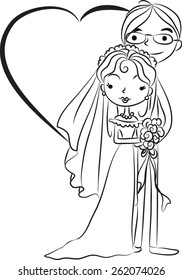 bride and groom with heart shape