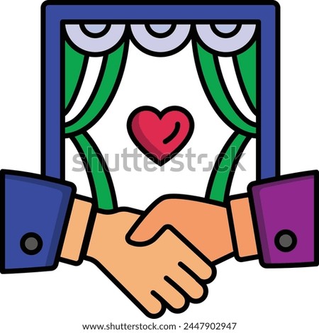 Bride and Groom holding hand each other concept, expression of bounding vector icon design, Arabic Muslim marriage Symbol, Islamic wedding customs Sign,asian matrimonial stock illustration