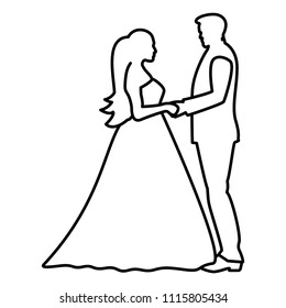 Bride and groom holding hands icon black color