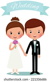 Bride and groom holding hands/Bride and groom/Illustration newlyweds are holding hands