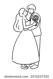 Bride and groom, the bride and groom are hugging each other affectionately vector illustration