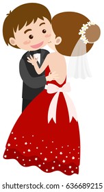 Bride and groom hugging illustration