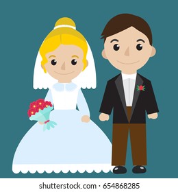 Bride and groom icon characters flat style. Wedding concept. Marriage. Vector illustration.
