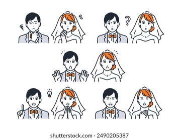 Bride And Groom Icon Facial Expression Set Shown