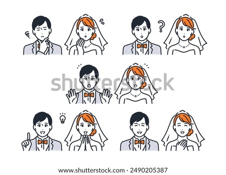 Bride And Groom Icon Facial Expression Set Shown