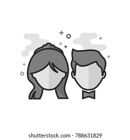 Bride and groom icon in flat outlined grayscale style. Vector illustration.