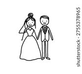 Bride and groom icon logo design. Wedding couple marriage sign and symbol. Bride and groom icon. Wedding invitation and marriage ceremony decoration.