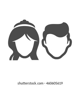 Bride and groom icons in single color. Married couple newlywed