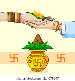 Bride and Groom in Indian Hindu Wedding in vector