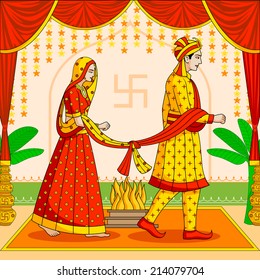 Bride and Groom in Indian Hindu Wedding in vector