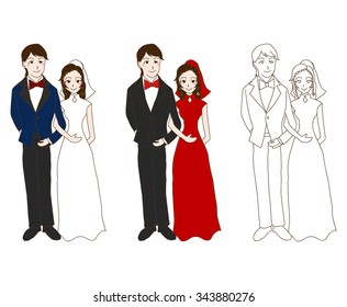 Bride and Groom isolated on white background vector illustration