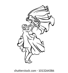 Bride and groom. Joyful wedding illustration.