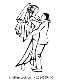 Bride and groom. Joyful wedding illustration. 