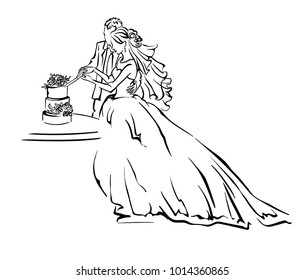 Bride and groom. Joyful wedding illustration. 