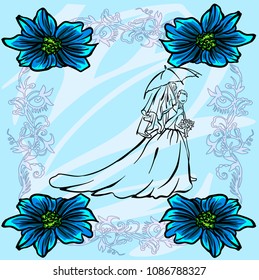Bride and groom. Joyful wedding illustration. 